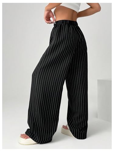 Floerns Women's Plus Size Striped Wide Leg Pants Button Elastic Waist Casual Trousers2