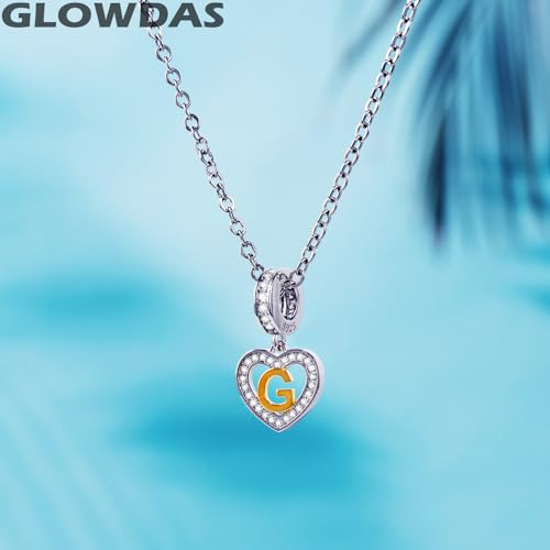 Image of GLOWDAS 18K Gold Plated Letter Charms Initial A to Z Necklace Pendant, 925 Sterling Silver CZ Heart Dangle Alphabet Beads fit European DIY Bracelet, Gifts for Valentiens /Christmas /Family