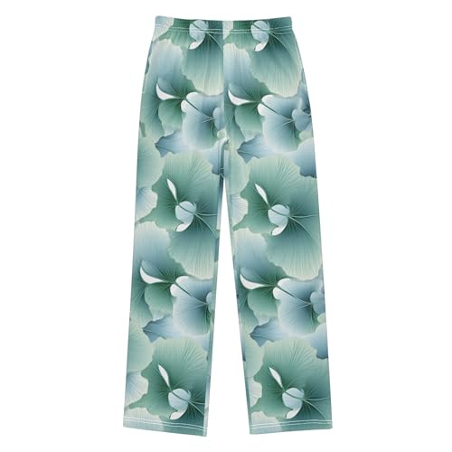 Ginkgo Biloba Green Leaf Long Pajama Pants Elastic Waist PJ Bottoms with Pockets S A1101152