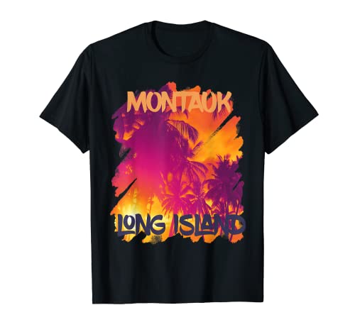 Surfing Retro Palmera Long Island Montauk Beach Ocean Camiseta