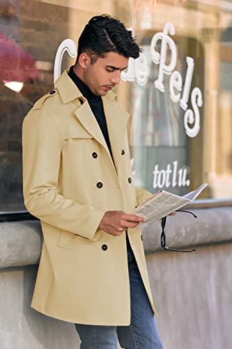 Paslter Mens Trench Coat Notched Lapel Double Breasted Long Jacket Windbreaker Overcoat Pea Coat thumb #3
