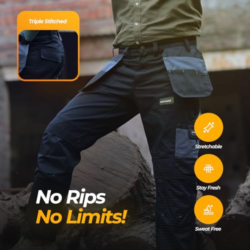 Pantalon utilitaire robuste à triple couture pour chantier - 4