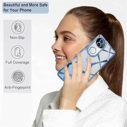 Image of VONZEE Gradient Glitter Case for VIVO V50e, Luxury Electroplated 3D Cube, Diamond Bling Shiny Soft TPU Clear Shockproof Women Girls Protective Phone Cover (Sierra Blue)
