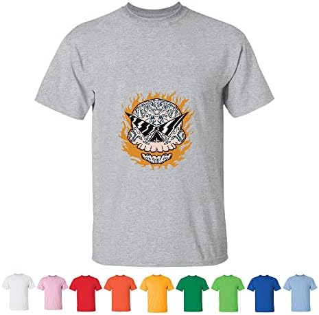 Unique Gift Idea for Men Skull with Tiger Tattoo and Flames for Birthdays and Holidays Men Women White Gray T shirt