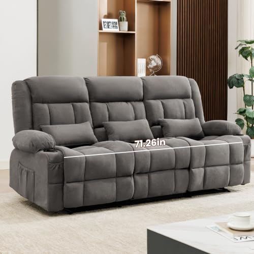 MAHOMICO Reclining Sofa with Cup Holders for Living Room 3 Seat Manual Sofa Recliner with Side Pocket