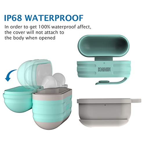 Kmmin Waterproof Case For Airpods Pro 1St & 2Nd Generation, Premium Silicone Protective Case For Airpods Pro, Wireless Charging, Shockproof, Carabiner, Led Light Visible #TOP1