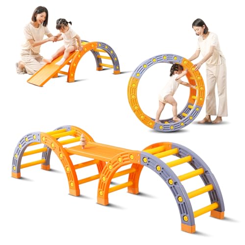 UNICOO 4-in-1 Kids Climbing Set - Double Arch Climber, Double Sided Climbing Ramp, Hammock Rocker, Climbing Toys for Toddler and Kids, Indoor or Outdoor, Children's Gift (Blue & Orange)