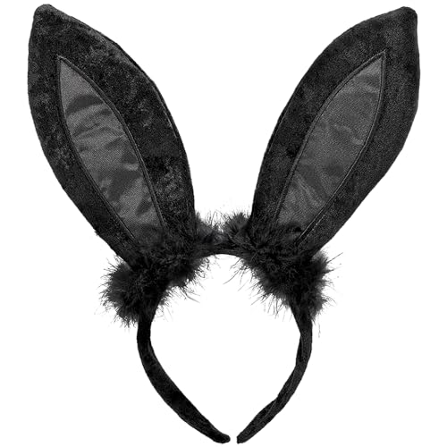 Black Bunny Ears Headband - Luxurious - One-Size (Pack of 1) - Adorable Costume Accessory Perfect for Costumes, Parties, and Events