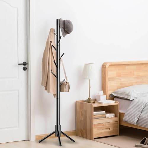 Aliphon Wooden Coat Rack Stand, Freestanding Coat Rack with 8 Hooks, 3 Adjustable Size Coa - image 3