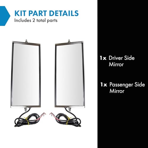 TRQ West Coast Mirror Set Heated with Turn Signal 16 x 7 Manual Compatible with 00–17 Ford F-650 97–09 Chevrolet T6500 97–09 GMC T6500 11–17 Ram 4500 03–19 Freightliner M2 106 13–19 Kenworth T680