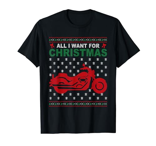 All I Want Motorcycle Ugly Christmas Sweater HD VTwin Camiseta