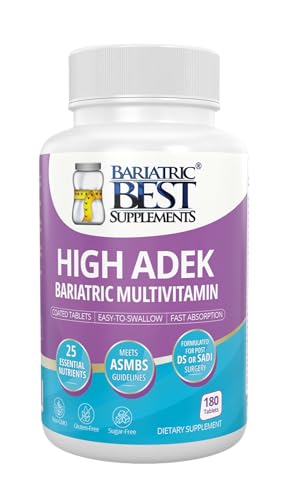High ADEK Bariatric Multivitamin | DS SADI & BPD/DS Surgery | Fat-Soluble Vitamins A D E K | 25 Essential Nutrients | ASMBS Compliant | Made in USA | 180 Tablets 3 Month Supply