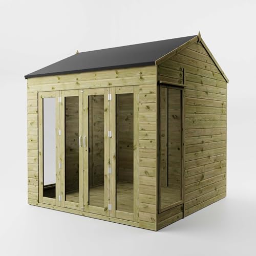 WALTONS 8 x 8 Vermont Summerhouse | Reverse Apex Roof | Shiplap Tongue and Groove | Wooden Garden Room Summerhouse | 4 Bifolding Doors | 10 Year Anti Rot Guarantee | 8 x 8 8ft 8ft