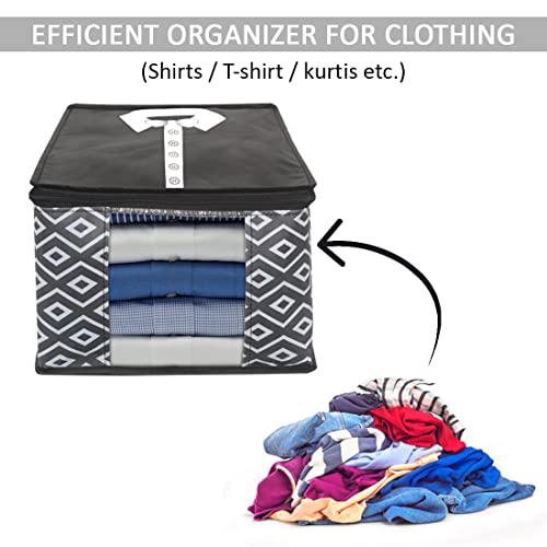 Image of PrettyKrafts XL Shirt Cover For Storage Organizer Garment Cover Foldable Clothes Storage Bags For Wardrobe /Closet Organiser, (Set of 2) Diamond Black