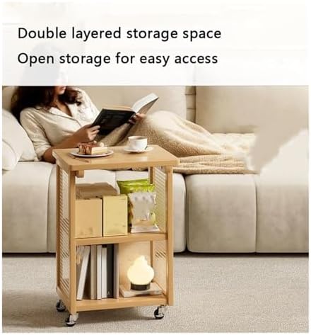 360° Rotating Rolling Cart Storage Shelf - Multi-Layer Mobile Coffee Table Side Table for Sofas - Creative Brown Design for Living Room Organization