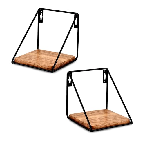 Floating Shelf Iron and Acacia Wood Wall Mounted Shelves Set of 2...