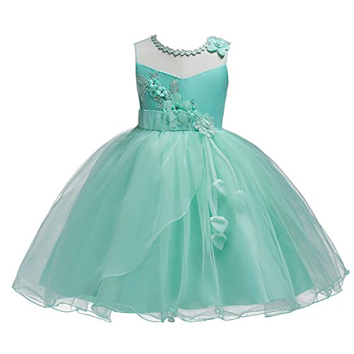 Little Big Girl Flower Pageant Lace Birthday Party Baptism Tulle Tutu Dress Evening Princess Wedding Bridesmaid Dance Communion Short Gown Green 3T / 4T