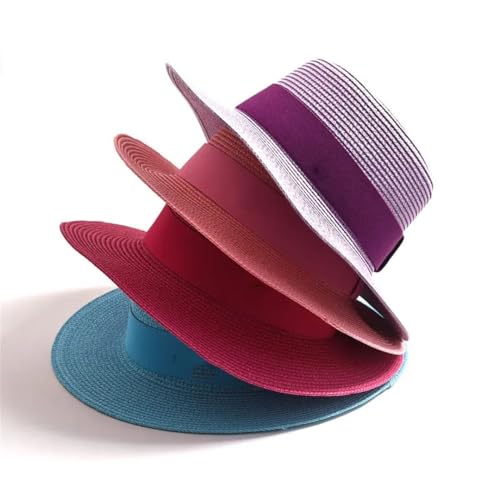 Women Summer Straw Sun Hats For Women Ladies Flat Brim Ribbon Beach Hat Travel Dress Cap2