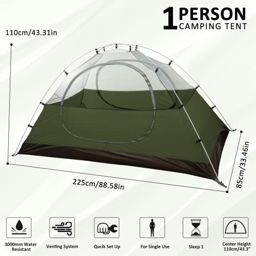 Bessport Camping Tent 1 Person Tent Waterproof Two Doors Backpacking Tent Easy Setup Lightweight For Outdoor, Hiking Mountaineering Travel #TOP1