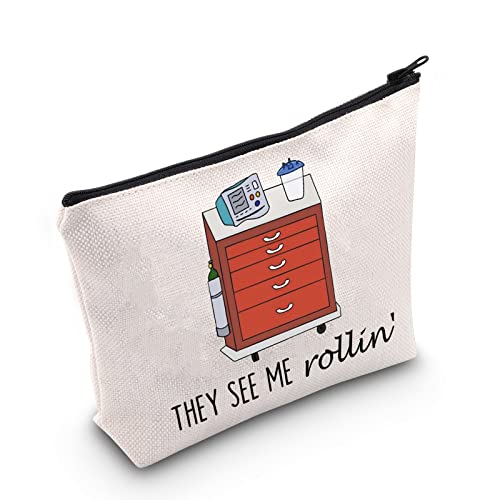 POFULL Crash Cart Gift Icu nurse Gift They See Me Rollin' Cosmetic Bag Emergency RN cricital care Rn Gift (They See Me bag)