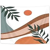 Mid Century Abstract Boho Tapestry for Bedroom Aesthetic, Tropical Leaves Botanical Wall Hanging Tap