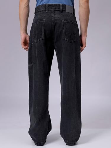Image of The Indian Garage Co Men Loose Baggy Relaxed Fit Solid Mid-Rise Jeans