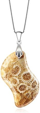 WEGEEY 925 Sterling Silver Pendants Gemstone Natural Coral Stone Gold Plated Fashion Necklace Fine Jewelry (Silver F)