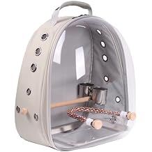 Bird Traval Carrier Cage, Multi Vent Holes Clear Space Capsule Astronaut Backpack to Carry Parakeet Cockatiel Parrot with Metal Tray Wood Perch, Vet Transport Book Bag