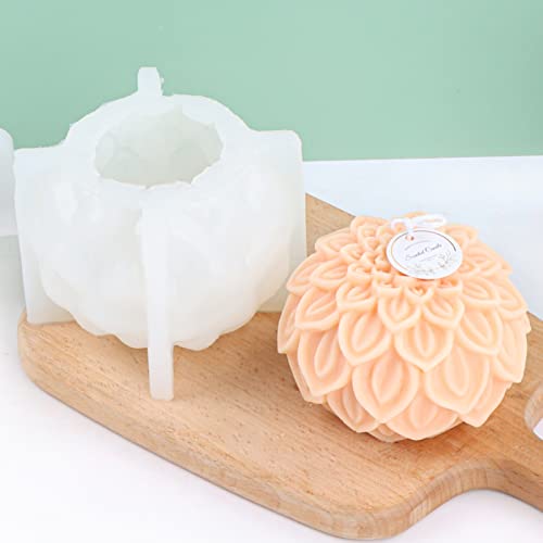 Nimozekd 2Pcs Lotus Sphere Candle Molds With Mold Punch Needle Large-Eye Wicking Needle For Candle Making Lotus Flower Ball Mold For Decoration Scented Candle Diy Clay Craft Soap Flower Specimen #TOP3