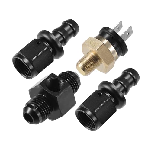 VekAuto Coolant Hose Thermostat Switch Kit, 6AN 170'F on - 155'F Off Transmission Cooler Sensor Fan Oil Cooler Radiator Electric Switch Fitting Universal for Car Truck Metal Black