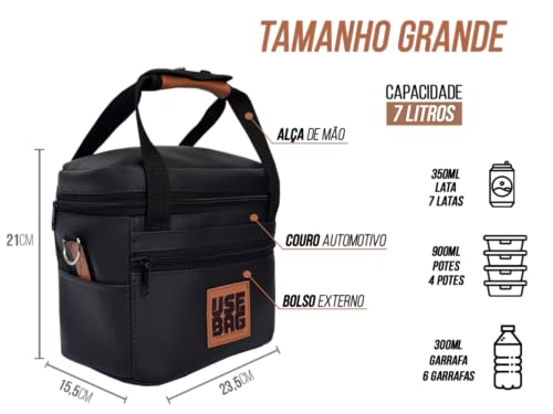 Bolsa Marmiteira Trabalho e Academia Fitness Térmica 7 litros de Couro Fit