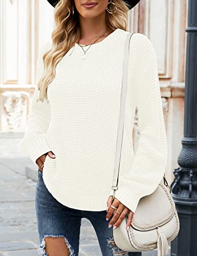Image of MEROKEETY Women's Winter Fall Long Sleeve Tunic Sweaters 2026 Casual Trendy Crew Neck Waffle Knit Pullover Tops Jumper