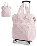 BAGSMART Rolling Duffle Bag with Wheels, 35L Carry on Travel Bag with Detachable Wheels, PVC Wet Pocket Duffel bag with Wheels, Baby Pink