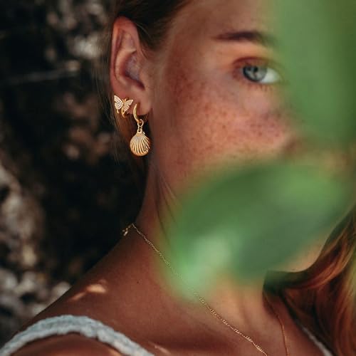 MYEARS Women Clam Shell Earrings Gold Huggie Hoop Dangle Drop 14K Gold Plated Small Simple Hypoallergenic Everyday Summer Boho Beach Jewelry by MYEARS - Used condition - Image 2