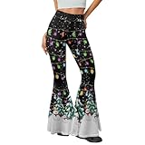 Yewattles Snowman Lighting Print Girls Gym Leggings Women Dance Bell Bottoms Leggings Soft High Waist Flare Leg Yoga Pants Machine Washable S M L XL XXL