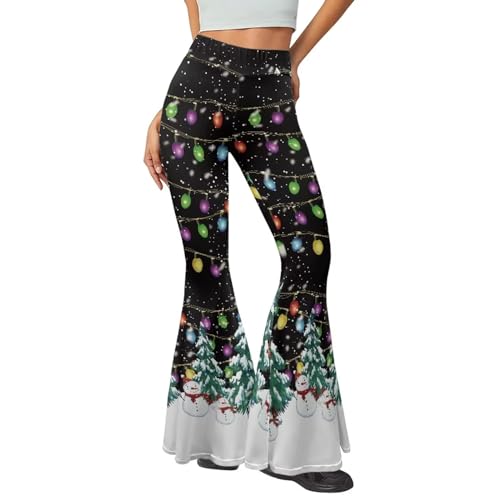 Yewattles Snowman Lighting Print Girls Gym Leggings Women Dance Bell Bottoms Leggings Soft High Waist Flare Leg Yoga Pants Machine Washable S M L XL XXL