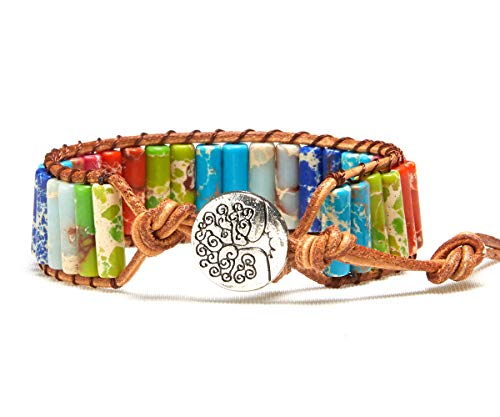 Image of 7 Chakra Bracelet Bohemian Handmade Leather Wrap Healing Protection Natural Stone Yoga Beaded Bracelets Boho Friendship Jewelry