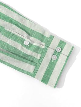 TARAINYA Linnen Overhemd Heren Lange Mouw Katoenen Casual Overhemd Regular Fit Groen Wit 2XL