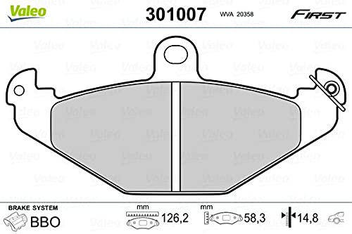 Valeo Plaquettes De Frein First 301007 Jeu De 4 Plaquettes Essieu Arrière Entièrement Équipé Avec Accessoires Montés