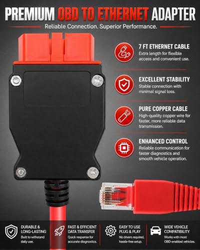 Image of OCHIKI 7 Ft VOE OBD to Ethernet Adapter Fit for Volvo Vehicles Based on SPA CMA Platform 2016+ Replace 9513108 9513062, OBD Cable Compatible with VIDA PC Software or Third-Party Software (Pack of 2)