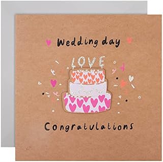 Hallmark Contemporary Wedding Congratulations Card - Cute Square Design with Embossed Details and Heart Attachment