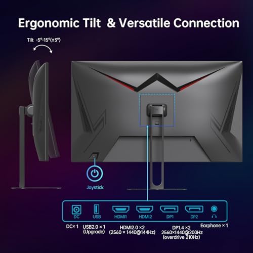KTC 27 Inch QHD Gaming Monitor, 2K 200Hz Up to 210Hz 1ms Fast IPS Computer Monitor, HDR400, 1440P with Adaptive Sync, Built-in Speakers, Tilt Adjustment, HDMI Displayport, VESA Compatible, H27T22C-3 — view 5