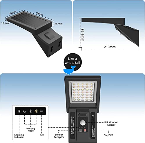 Ucgg Solar Wall Light Outdoor, 390Lm Type 2 Optical Lens, 34 Led Dual Color Temperature 3-Mode Lighting Wall Light With Remote Control, Ip65 Waterproof, Pir Motion Sensor & Usb Charging #TOP3
