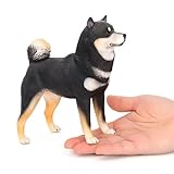 Generic Figurine de chien miniature à collectionner Shiba Inu debout, statue animale réaliste, décoration d'intérieur, noir et blanc, polyrésine (noir) XJN001