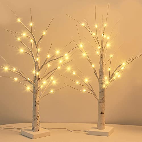 Preisvergleich Produktbild 2 kleine Birkenzweig-Baumlichter mit 24 warmweißen LEDs, batteriebetrieben, Tischdekoration für Weihnachten, Zuhause und Party, Hochzeit (60 cm)