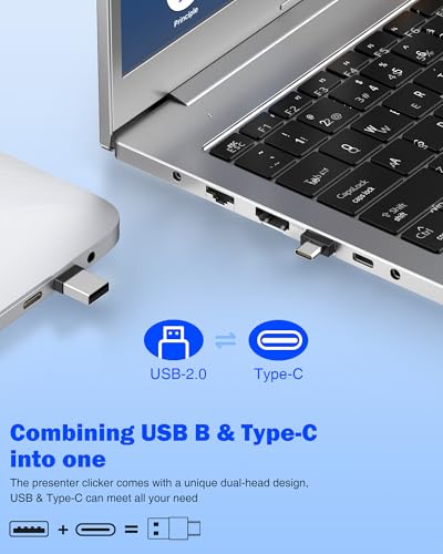 Elegamefy Wireless Presenter, 2-in-1 USB C Presenter mit Laserpointer für Mac Windows Linux Powerpoint Präsentation Fernbedienung