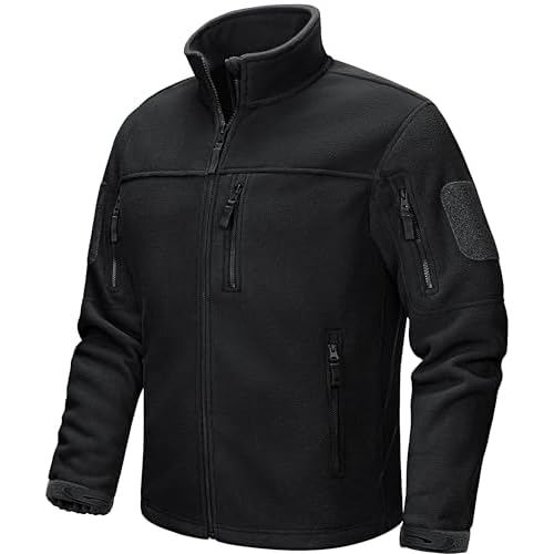 CRYSULLY Men’s Fleece Jacket Winter Tactical Full-Zip Coat Military Jackets Multi Pockets