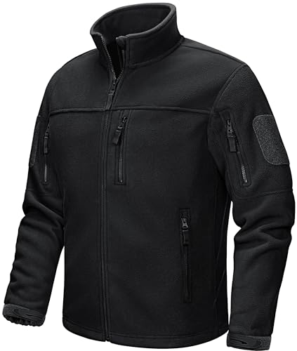 CRYSULLY Men's Fleece Jacket Winter Tactical Full-Zip Coat Military Jackets Multi Pockets