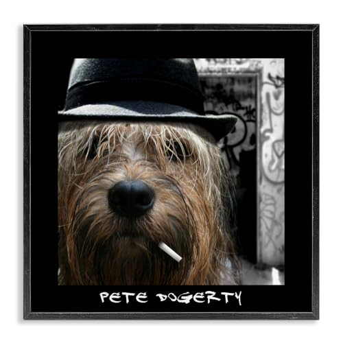 Humorous Musician Dog Portrait, 17 x 17 Inch Framed Giclée Print