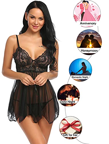 Avidlove Women Babydoll Set Mesh Lingerie Strap Chemise Lace Sleepwear Outfits Black Small Avidlove Women Babydoll Set Mesh Lingerie Strap Chemise Lace Sleepwear Outfits Black Small